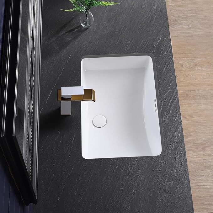 Undermount Bathroom Sink 24x16 Inch Small Bathroom Sink White Porcelain Ceramic Bathroom Under Counter Lavatory Vanity Sink Basin Rectangular Undermount Sinks with Overflow