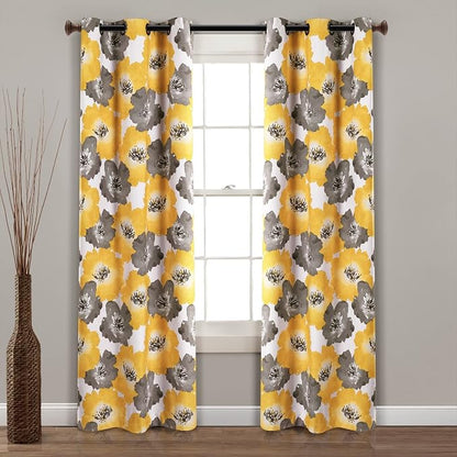 Lush Decor Julie Floral Insulated Grommet 100% Blackout Window Curtain Panels, Pair, 38" W x 95" L, Red & Yellow - Spring Floral Curtains - Blackout Curtains For Living Room, Bedroom, & Dining Room