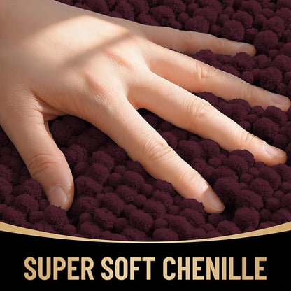 OLANLY Thick Chenille Absorbent Bathroom Rugs Mat 36x24, Black Cherry | Soft Bath Rugs, Rubber Backing, Machine Wash Dry, Bath Mats for Bathroom, Tub and Shower, Home Decor Accessories