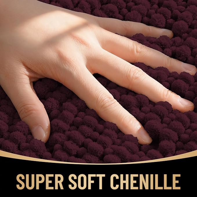 OLANLY Thick Chenille Small Bathroom Rugs Mats 24x16, Black Cherry | Soft Absorbent Bath Rugs, Rubber Backing, Machine Wash Dry, Bath Mats for Bathroom, Tub and Shower, Home Decor Accessories