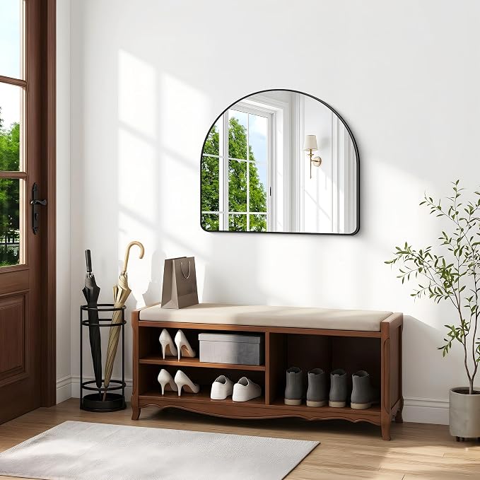 BONEWEI Arched Wall Mirror,36"x30" inch Black Arched Mirror Bathroom,Vanity Mirror for Over Sink Metal Frame,Tempered Glass Arch Mirrors for Bedroom,Entryway,Living Room,Home Decor Shatter-Proof