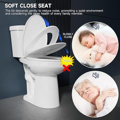 Elongated Extra Tall Toilet 21 Inch for Seniors 1.1/1.6 GPF Tornado Dual Flush - Two Piece Comfort High Toilet for Bathroom, 20.5 Inch Bowl Height, 21.25 Inch Seat Height, 12" Rough In, White