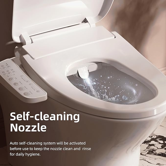 BRAVAT® Electronic Smart Bidet Toilet Seat – Heated Seat, Instant Warm Water, Stainless Steel Nozzle, Hygienic Rinse, Warm Air Dryer, Night Light, Easy Install – Elongated, White
