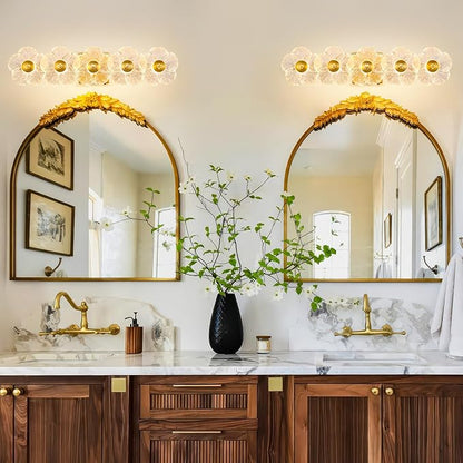 MantoLite Bathroom Light Fixtures Modern Vanity Light Over Mirror Adjustable 3000K-6000K Picture Lights Art Light with Floral Clear Glass Shades for Living Room Bedroom Wall Sconces (5 Light Gold)