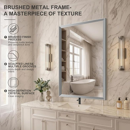 DESBING 30"x42" Silver Bathroom Mirrors for Over Sink | Tempered Glass, Metal Frame, Rectangle Vanity Wall Mirror for Bathroom, Living Room, Bedroom, Horizontally or Vertically