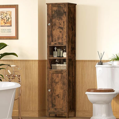67" Tall Bathroom Cabinet with 2 Adjustable Shelves and 2 Doors, Narrow Bathroom Storage Cabinet for Small Space, Living Room, Entryway, Kitchen, Rustic Brown