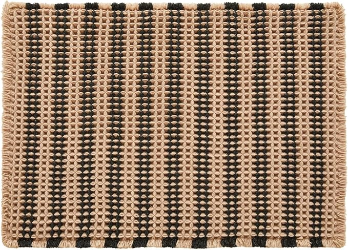 TYUU Waffle Bath Mat, Small Boho Bathroom Rugs Non Slip 24x16 Black & Khaki | Super Absorbent Quick Dry Bath Rug, Non-Slip Backing, Soft Waffle Washable Farmhouse Bathroom Mats, Tub, Shower & Home Decor