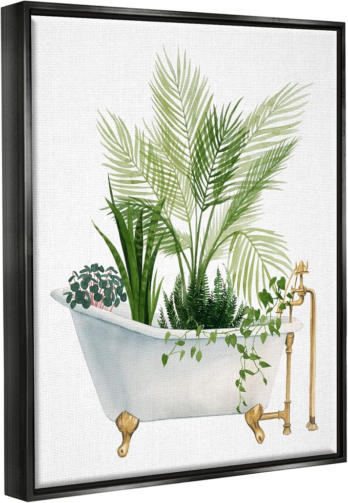 Vintage Tub Botanical, 16 x 20 Inch Canvas in Floater Frame | Stupell Industries · By Grace Popp · Ready to hang · Great for bathroom or laundry room · Made in USA