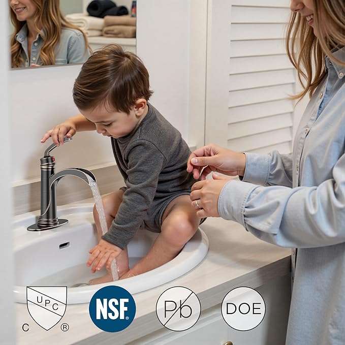 Forious Bathroom Sink Faucet Oil Rubbed Bronze Single Handle One Hole Antique Waterfall Bathroom Faucet with Metal Pop Up Drain and Deck Plate for Lavatory Vanity Farmhouse RV