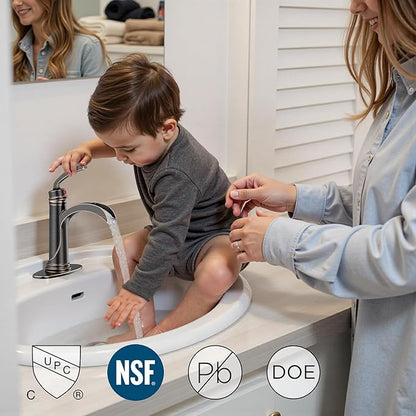 Forious Bathroom Sink Faucet Oil Rubbed Bronze Single Handle One Hole Antique Waterfall Bathroom Faucet with Metal Pop Up Drain and Deck Plate for Lavatory Vanity Farmhouse RV