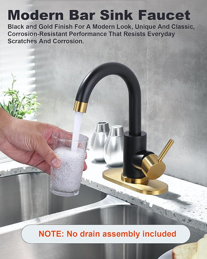 Modern Bar Sink Faucet: Single-Handle Black and Gold Bathroom Kitchen Sink Faucet, 1 Hole Wet Bar Sink Faucets with 360°Swivel Spout for bar RV Laundry Farmhouse