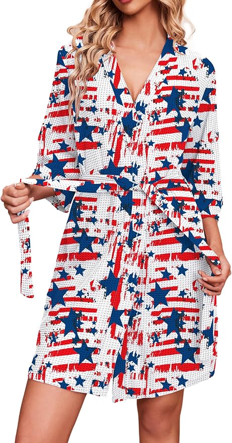 Ekouaer Robes for Women Waffle Knit Bathrobe Soft Lightweight Knee Length Loungewear S-XXL