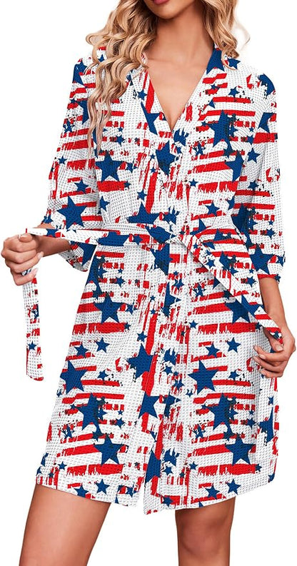Ekouaer Robes for Women Waffle Knit Bathrobe Soft Lightweight Knee Length Loungewear S-XXL