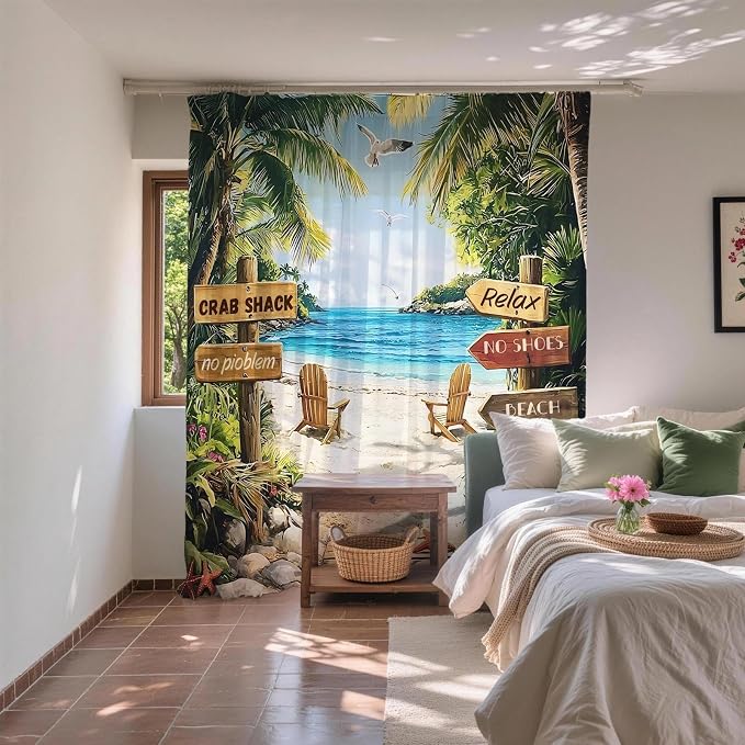 Beach Rustic Luxury Shower Curtain Ocean Palm Tree Summer Inspirational | Nature Shower Curtains for Bathroom, Waterproof Bath Curtain with Hooks Machine Washable Bathtub Curtains 72x78 Inch Green