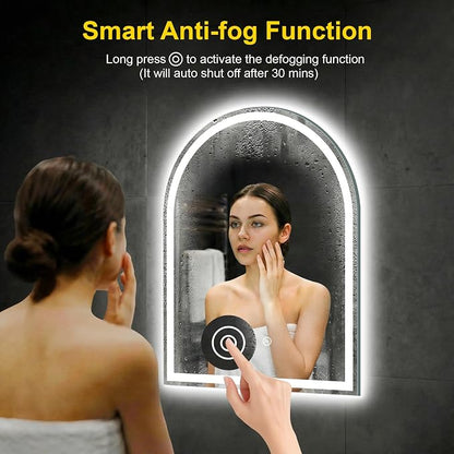 Arched LED Bathroom Mirror with Lights, 28" x 36" Lighted Vanity Mirror | Anti-Fog, Dimmable 3 Colors, Backlit + Frontlit, HD Shatterproof Tempered Glass, Memory Function