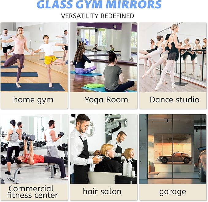 3 PCS Tempered Glass Home Gym Mirror 48 x 24 Inch (Each), Full Length Wall Mounted & Frameless Full Mirror for Gym, Yoga Studio, Dancing Studio