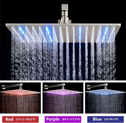 Aolemi Shower Faucet Set with Valve Handheld 16" LED Head Brushed Nickel | Handheld Spray,16 Inch Rain LED Head,Valve and Trim Kit,All Metal,Wall Mount Shower System,Bathroom Mixer