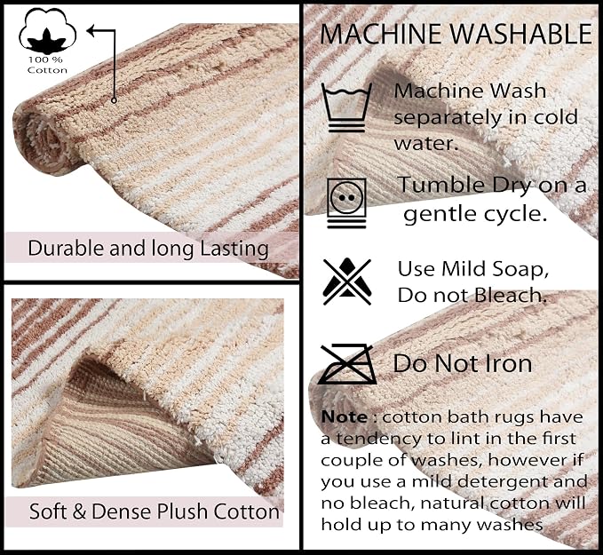 Home Weavers 100% Cotton Gradiation Collection Bathroom Décor | Washable Rug | Bathroom Mat | Kitchen Mat | Bathroom Rug Set | Bath Mat Set | Bath Floor Mat Non Slip, 2 Piece Set(S+M), Beige