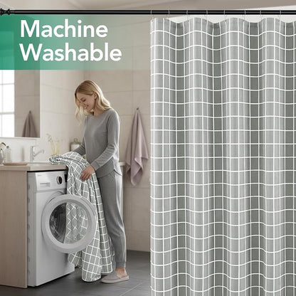 Fabric Shower Curtains for Bathroom-Cloth Modern Farmhouse Shower Curtain | 70"Wx72"L Silver Grey Faux Linen Grid Minimalist Simple Neutral Guest Bathroom Decor Hotel-Cloth Geometric Rustic Washable