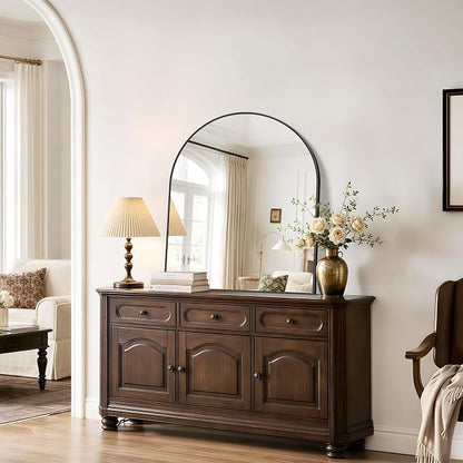 Arched Bathroom Mirror 30x36 Inch, Bathroom Mirror for Over Sink, Wide Wall Mounted Vanity Mirror with Aluminum Frame & Tempered Glass, Ideal for Bedroom, Entryway, Living Room, Mantel, Black