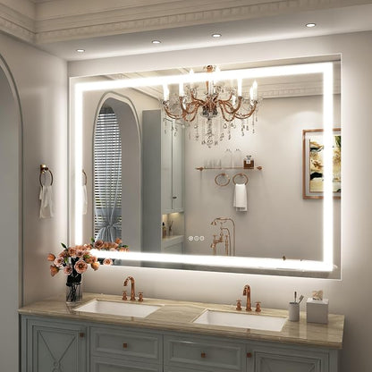 55x40 LED Lighted Bathroom Mirror for Vanity Wall | Front Light and Backlit, Anti-Fog, Memory, 3 Color, Tempered Glass, Dimmable, Rectangular, UL, Horizontal/ Vertical Mounted