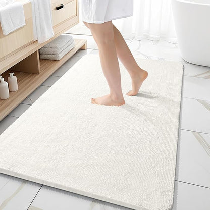 OLANLY Large Bathroom Rugs 59x35, Extra Soft Absorbent Chenille Bath Rugs | Ivory, Quick-Drying Rubber Backing, Machine Washable Bath Mat for Bathroom Floor, Tub and Shower, Home Decor Accessories