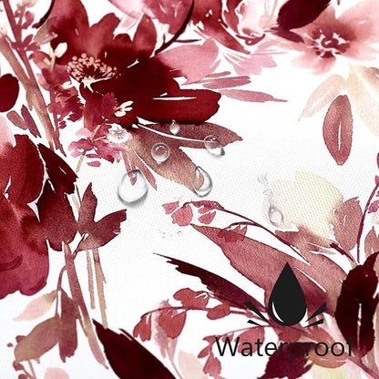 Extra Long Shower Curtain 72 x 84 Inch, Tall Burgundy Red Floral Decor | Watercolor Floral Modern Abstract Flower Bathroom Fabric Shower Curtain Set with Hooks