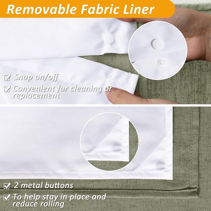 Extra Long Linen Shower Curtain 84 Inches Sage Green Double Layer | 7ft,Curtains with Hook, Snap in Liner, Water Repellent, Neutral Farmhouse, Neutral Bath Decor, 1 Panel, 72x84
