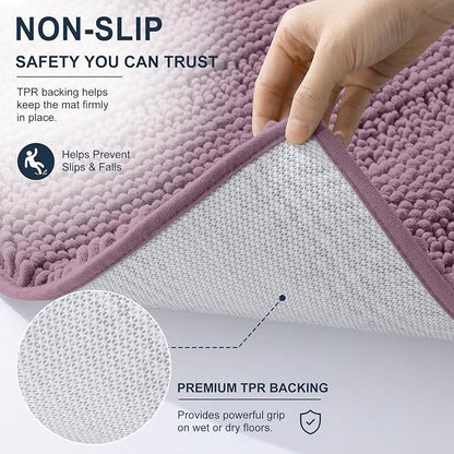 Smiry Thick Chenille Bathroom Runner Rugs 70x24, Soft Bath Mat, Deep Plum | Quick‑Dry & Machine Washable, Non‑Slip Bath Carpet, Striped Bath Rugs for Tub & Shower, Modern Home Decor Accessories