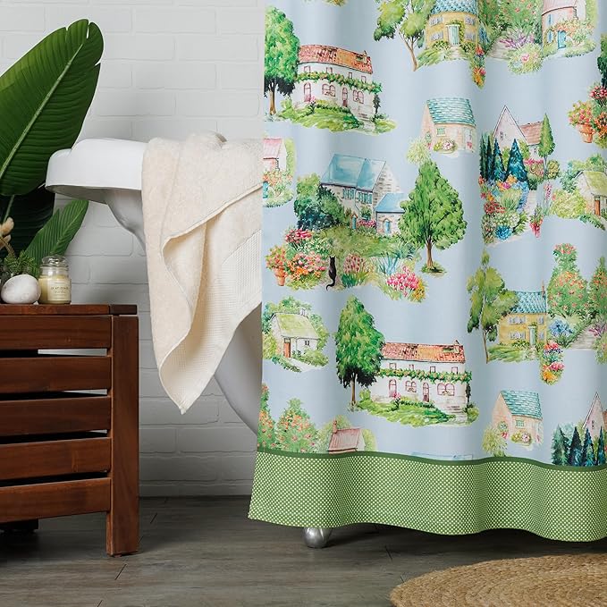 Maison d' Hermine Shower Curtain 100% Cotton One Panel 70"x72" Washable Fabric Shower Curtains for Bathroom, Easy Hanging with 12 Button Holes - Home Hotel Spa Easter Gifts (Gignac)