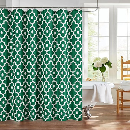Fabric Modern Extra Long Shower Curtains for Bathroom-Hunter Green & White | 72"W x 84"L Textured Faux Linen Elegant Classic Moroccan Bath Decor-Hotel Quality Transitional Washable & Breathable Cloth