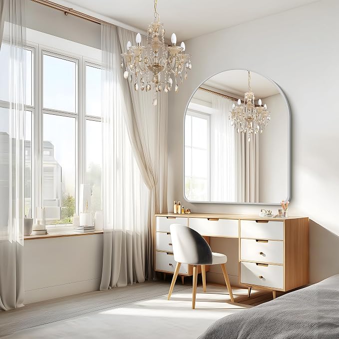 FORBATH Large Arched Wall Mirror 40x48 Inch, Silver Arch Bathroom Mirror with Aluminum Frame, Arched Mirror for Dresser, Fireplace,Entryway,Home Decor,Hanging or Leaning Against Wall