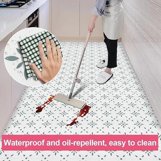 Peel & Stick Floor Tiles Self Adhesive Vinyl Flooring for Kitchen Bathroom Laundry Room Pet House Fireplace 10 Sheets 8"x8" Removable Floor Stickers Home Decor DIY (Light Green)