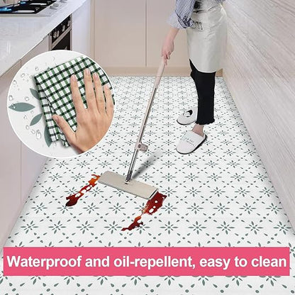 Peel & Stick Floor Tiles Self Adhesive Vinyl Flooring for Kitchen Bathroom Laundry Room Pet House Fireplace 10 Sheets 8"x8" Removable Floor Stickers Home Decor DIY (Light Green)
