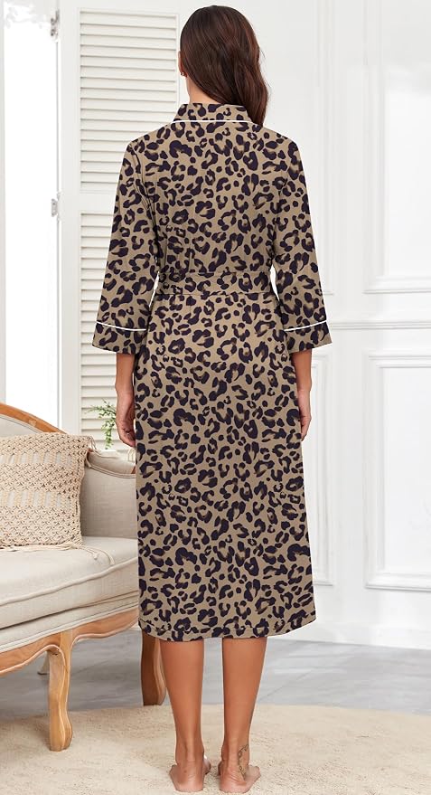 PrinStory Robes for Women 3/4 Sleeve Long Bath Robe XS-4XL | V-Neck Knit Bathrobe with Pockets, Lightweight, Soft, Breathable Robes for Shower, Spa, Travel, Home, Party, Nursing