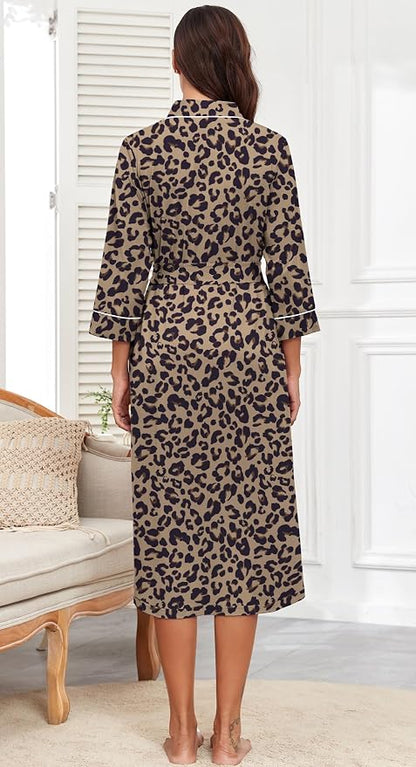 PrinStory Robes for Women 3/4 Sleeve Long Bath Robe XS-4XL | V-Neck Knit Bathrobe with Pockets, Lightweight, Soft, Breathable Robes for Shower, Spa, Travel, Home, Party, Nursing