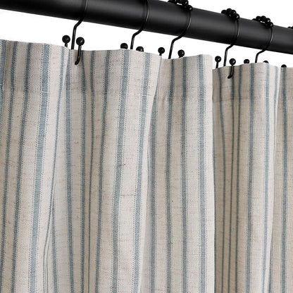 Farmhouse Striped Shower Curtain - Extra Long 72x84 Inches, Linen Blend Fabric, Breathable & Machine Washable, Rustic Heirloom Blue for Bathroom Decor (Hooks/Liner Not Included)