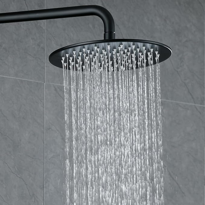 RBROHANT Exposed Shower System with Tub Spout, Matte Black Exposed Pipe Shower Faucet with 3 Functions Brass Shower Valve, Shower Height Adjustable, Wall Mounted