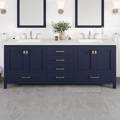 Eviva Aberdeen 84 in. Blue Double Sink Bath Vanity with Carrara Quartz Top and Undermount Porcelain Sinks