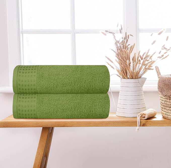 GLAMBURG 100% Cotton 2 Pack Oversized Bath Towel Set 28x55 Inches, Ultra Soft Highly Absorbant Compact Quickdry & Lightweight Large Bath Towels, Ideal for Gym Travel Camp Pool - Kiwi Green