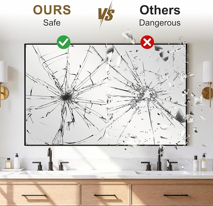 Bathroom Vanity Mirror for Over Sink, 48x30 Inch Matte Black Mirror | Shatterproof Tempered Glass, Anti-Rust Metal Frame, Rectangle Wall Mirrors for Bedroom, Living Room & Entryway
