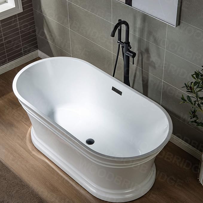 Woodbridge Contemporary Single Handle Floor Mount Freestanding Tub Filler Faucet with Hand Shower in Matte Black Finish,F0006MBRD