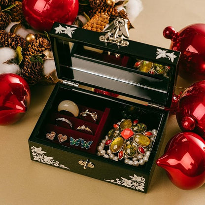 February Mountain Mother of Pearl Small Jewelry Box with mirror lid, Jewelry Storage Organizer for Earring, Necklace, Rings, Bracelet & Accessories