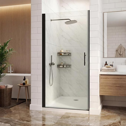 34" W x 72" H Frameless Pivot Shower Door - 1/4" Tempered Glass with Matte Black Frame, Single Swing Door for Modern Bathroom,Waterproof & Easy to Clean