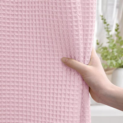 Pink Waffle Weave Shower Curtain - Cotton Fabric Texture Heavyweight Shower Curtain for Bathroom,Washable,72Wx72L