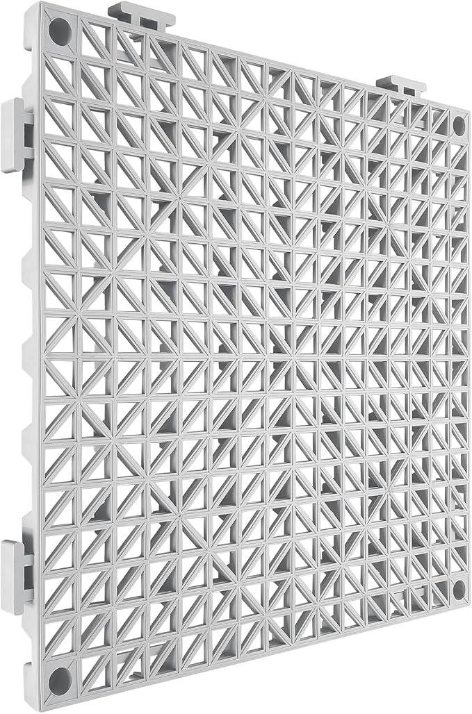 VEVOR Modular Interlocking Cushion, 12 Pack 12" x 12" Splicing Drainage Mats, Soft PVC Interlocking Drainage Floor Tiles, Non-Slip Drainage Holes for Restroom, Bathroom, Kitchen, Pool, Wet Areas, Gray