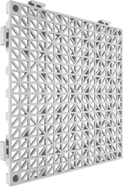 VEVOR Modular Interlocking Cushion, 12 Pack 12" x 12" Splicing Drainage Mats, Soft PVC Interlocking Drainage Floor Tiles, Non-Slip Drainage Holes for Restroom, Bathroom, Kitchen, Pool, Wet Areas, Gray