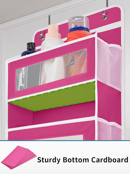 JARLINK Over the Door Organizer for Bathroom, 5 Shelf Rose Pink, 2 Pack | Anti-Tilt Design, 44 lb Load Capacity, Hanging Door Organizer with 5 Large Capacity Pockets, Behind Door Storage for Nursery