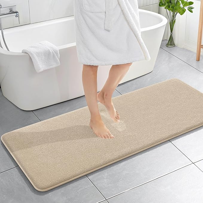 OLANLY Memory Foam Bathroom Runner Rugs 59x20, Absorbent Long Mat, Beige | Soft Quick Dry Bath Rugs, Non-Slip Carpet, Machine Washable Mat for Bathroom Floor, Tub and Shower, Home Decor Accessories