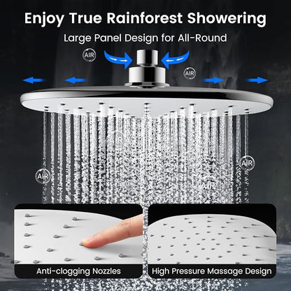 10" Rain Shower Head with Handheld Spray, Dual High Pressure Showerhead | Rainfall Shower Heads Combo with Multi Spray, Detachable Hand Showerhead Set with 71 Inch Shower Hose & Extra Holder